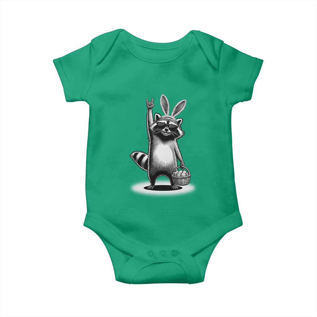 Retro Easter Raccoon Bunny Rock Hand Trash Panda Baby Onesie