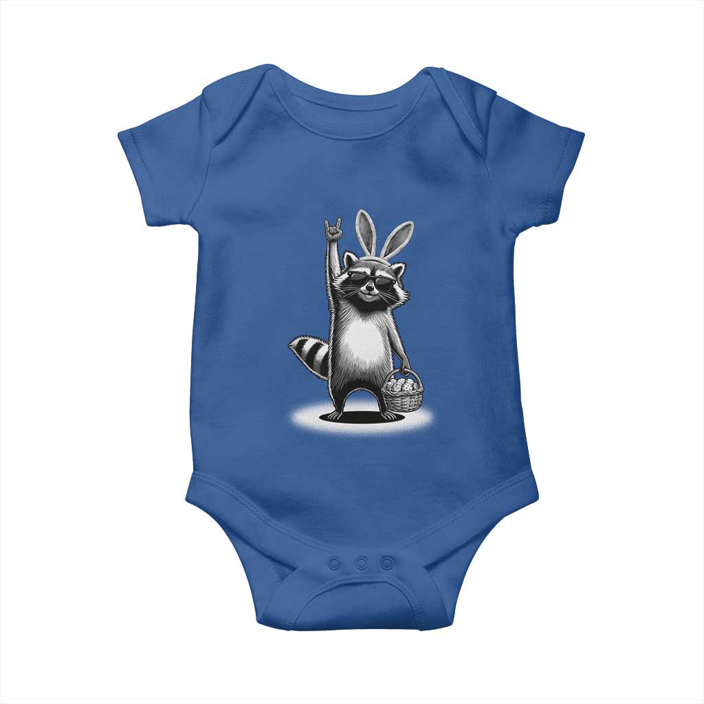 Retro Easter Raccoon Bunny Rock Hand Trash Panda Baby Onesie