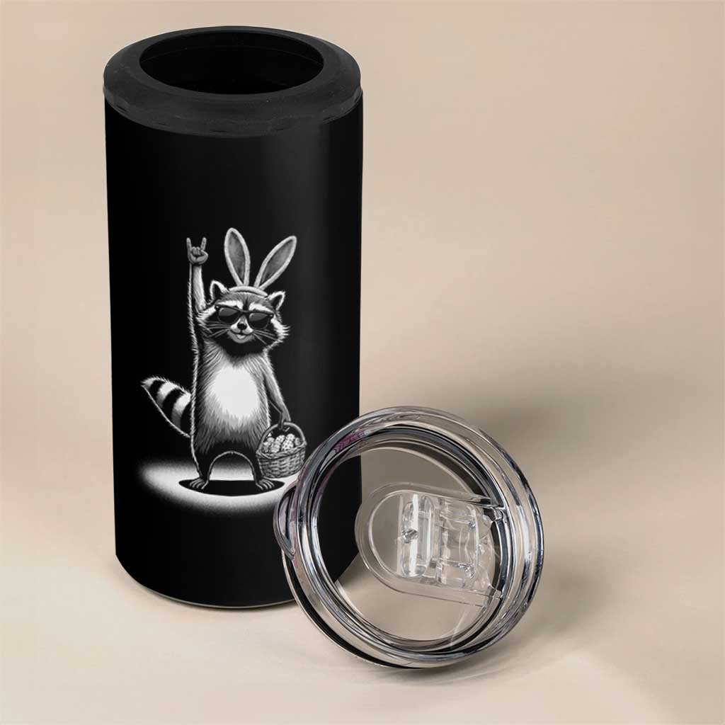 Retro Easter Raccoon Bunny Rock Hand Trash Panda 4 in 1 Can Cooler Tumbler