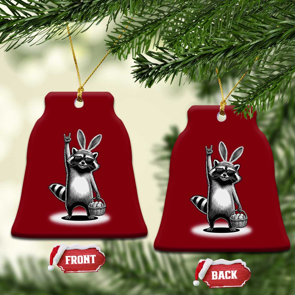 Retro Easter Raccoon Bunny Rock Hand Trash Panda Ceramic Ornament