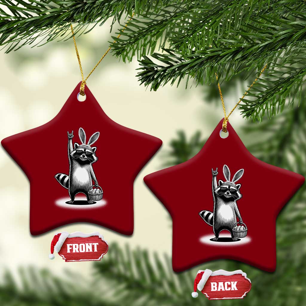 Retro Easter Raccoon Bunny Rock Hand Trash Panda Ceramic Ornament