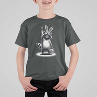 Retro Easter Raccoon Bunny Rock Hand Trash Panda T Shirt For Kid