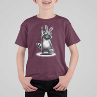 Retro Easter Raccoon Bunny Rock Hand Trash Panda T Shirt For Kid