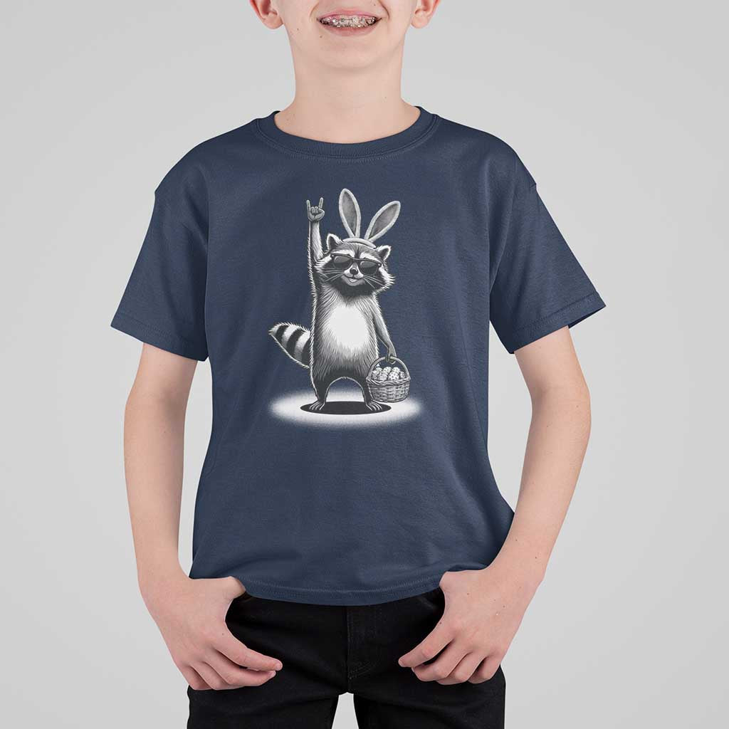 Retro Easter Raccoon Bunny Rock Hand Trash Panda T Shirt For Kid