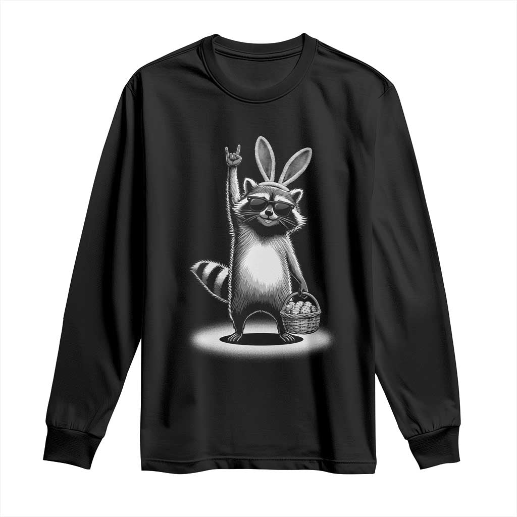 Retro Easter Raccoon Bunny Rock Hand Trash Panda Long Sleeve Shirt