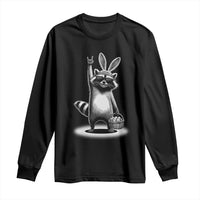 Retro Easter Raccoon Bunny Rock Hand Trash Panda Long Sleeve Shirt