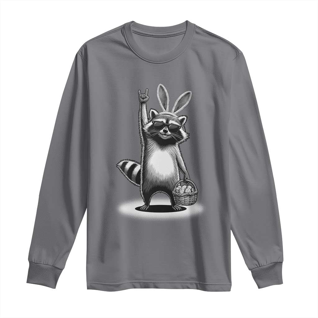 Retro Easter Raccoon Bunny Rock Hand Trash Panda Long Sleeve Shirt