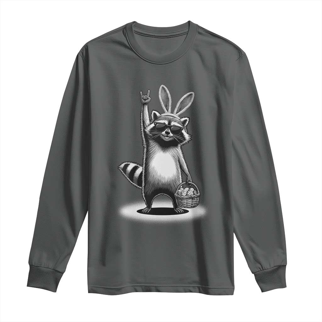 Retro Easter Raccoon Bunny Rock Hand Trash Panda Long Sleeve Shirt