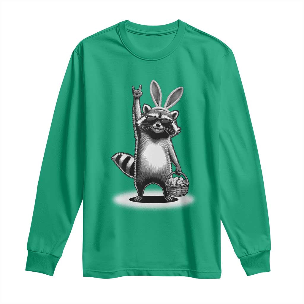 Retro Easter Raccoon Bunny Rock Hand Trash Panda Long Sleeve Shirt