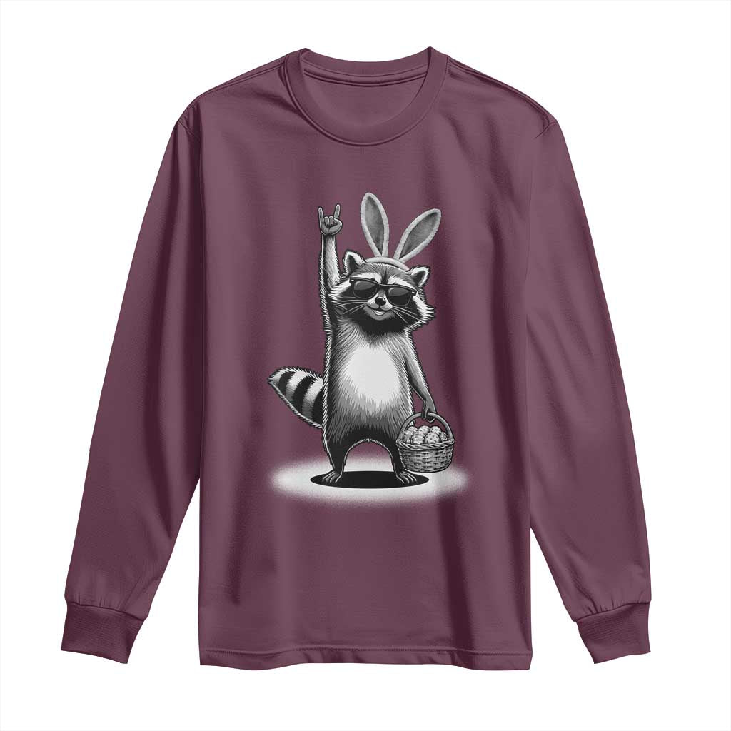 Retro Easter Raccoon Bunny Rock Hand Trash Panda Long Sleeve Shirt