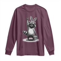 Retro Easter Raccoon Bunny Rock Hand Trash Panda Long Sleeve Shirt