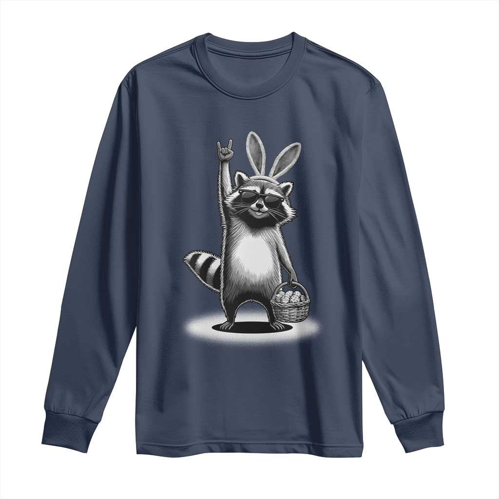 Retro Easter Raccoon Bunny Rock Hand Trash Panda Long Sleeve Shirt