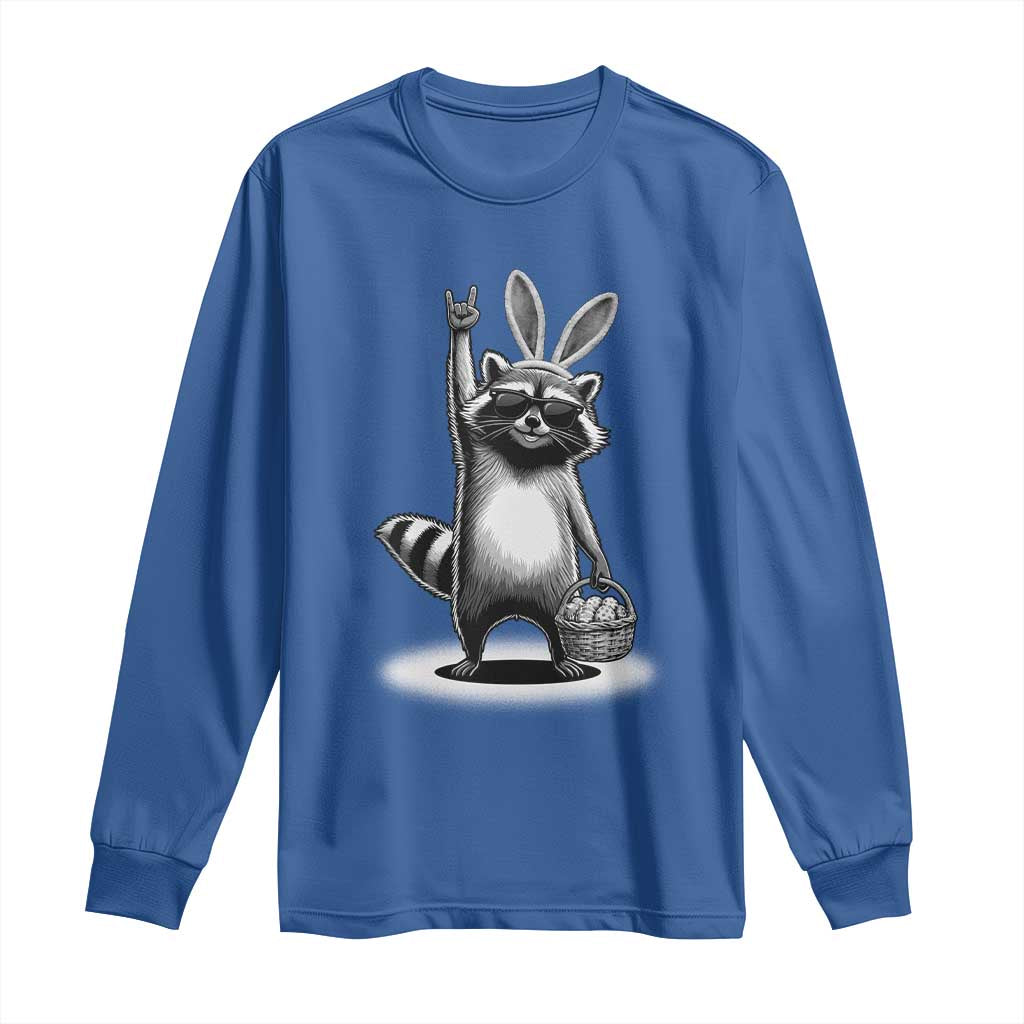 Retro Easter Raccoon Bunny Rock Hand Trash Panda Long Sleeve Shirt