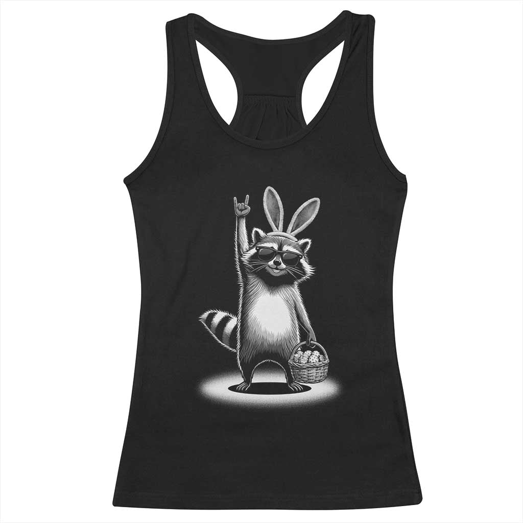 Retro Easter Raccoon Bunny Rock Hand Trash Panda Racerback Tank Top
