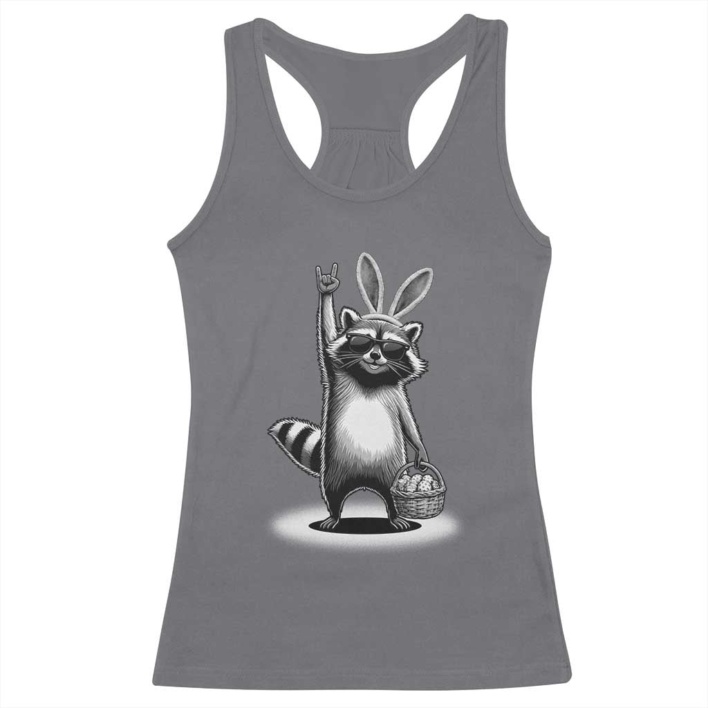 Retro Easter Raccoon Bunny Rock Hand Trash Panda Racerback Tank Top
