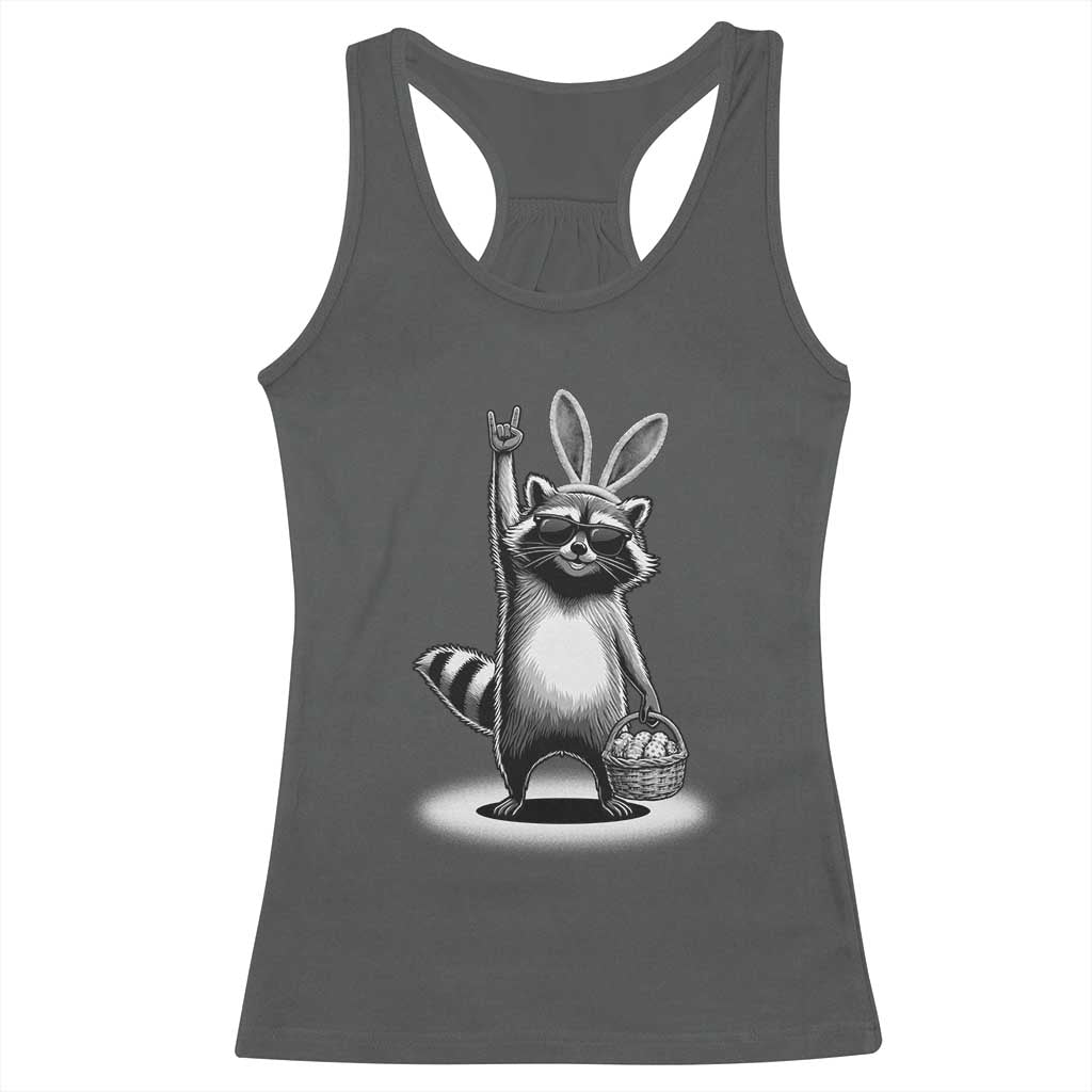 Retro Easter Raccoon Bunny Rock Hand Trash Panda Racerback Tank Top