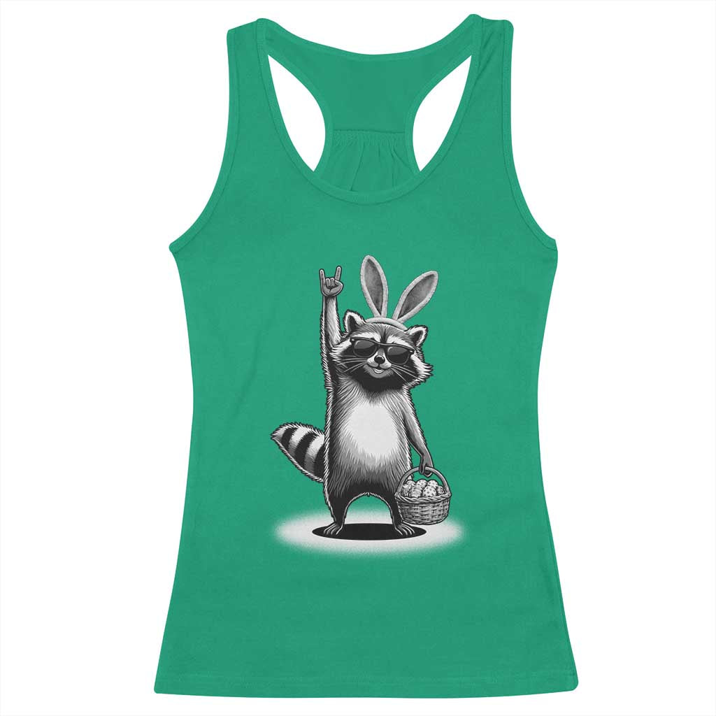 Retro Easter Raccoon Bunny Rock Hand Trash Panda Racerback Tank Top