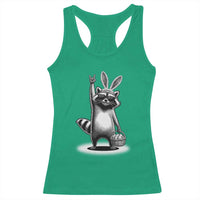 Retro Easter Raccoon Bunny Rock Hand Trash Panda Racerback Tank Top