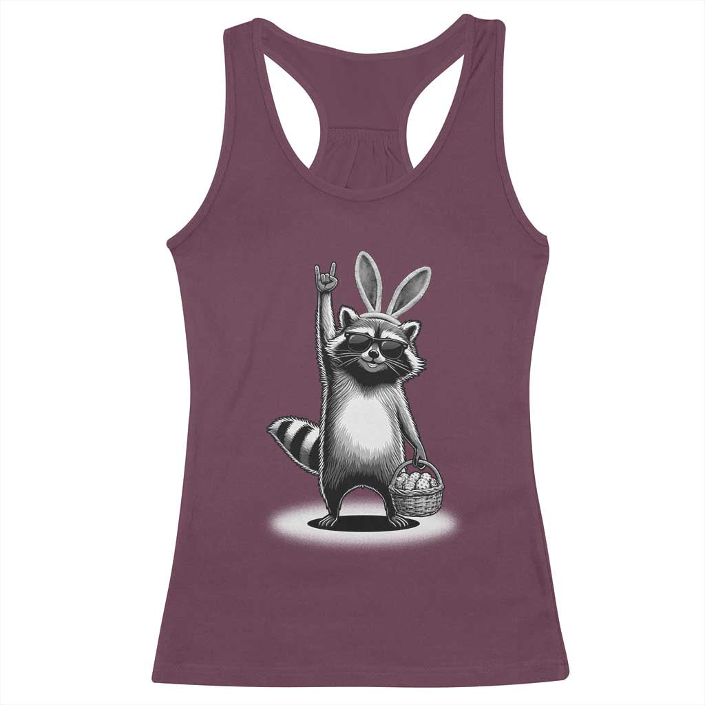 Retro Easter Raccoon Bunny Rock Hand Trash Panda Racerback Tank Top