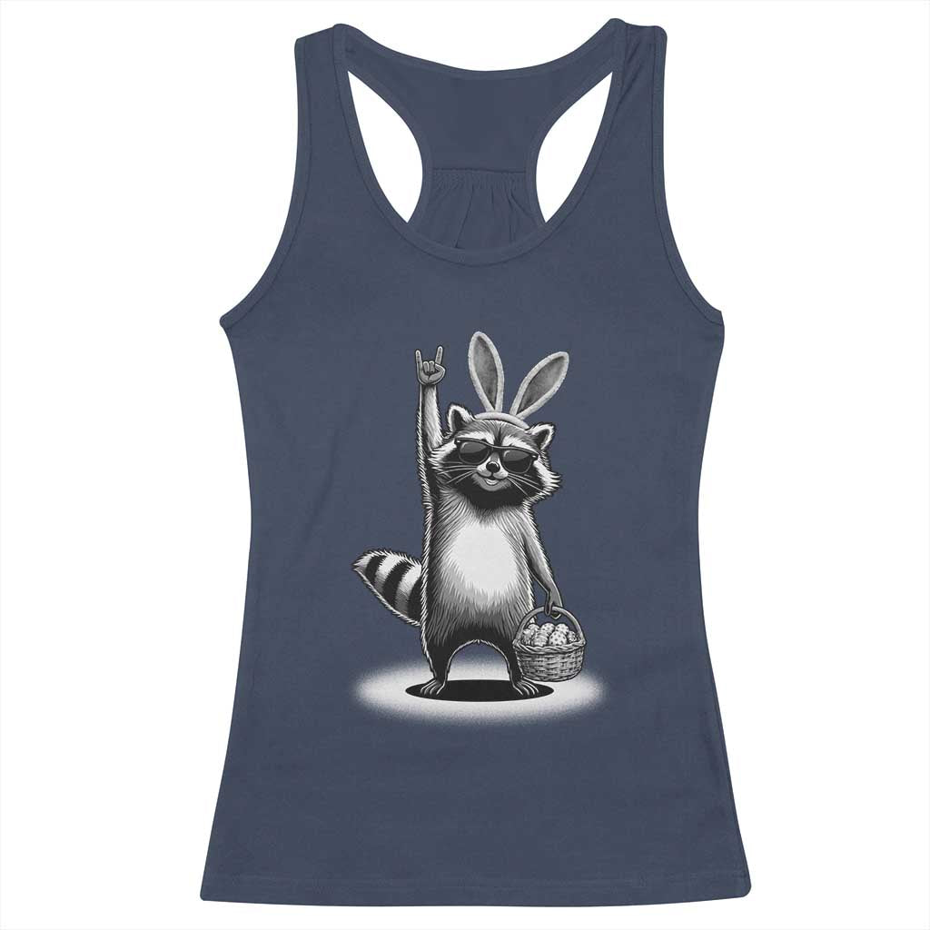 Retro Easter Raccoon Bunny Rock Hand Trash Panda Racerback Tank Top