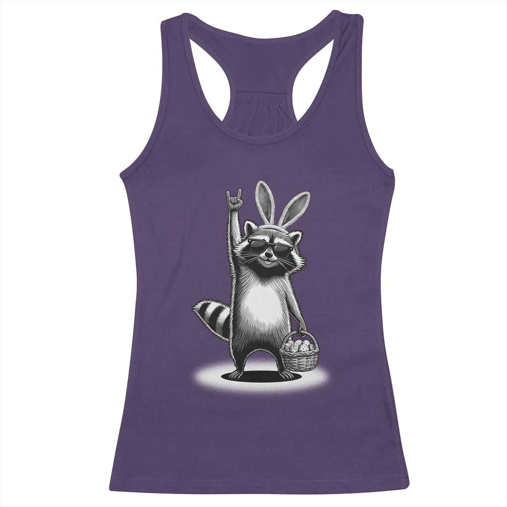 Retro Easter Raccoon Bunny Rock Hand Trash Panda Racerback Tank Top