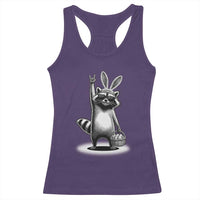 Retro Easter Raccoon Bunny Rock Hand Trash Panda Racerback Tank Top