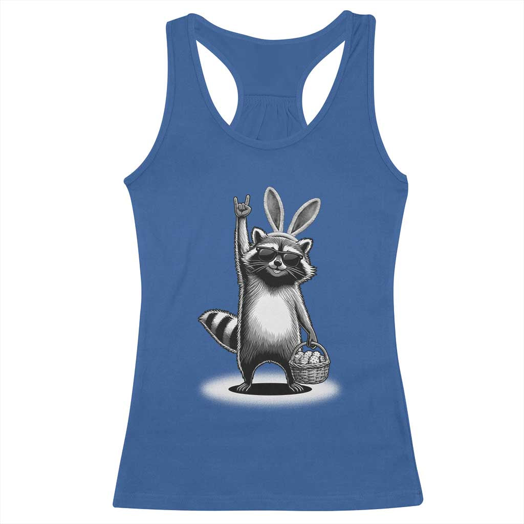 Retro Easter Raccoon Bunny Rock Hand Trash Panda Racerback Tank Top