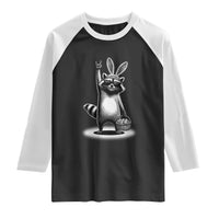 Retro Easter Raccoon Bunny Rock Hand Trash Panda Raglan Shirt