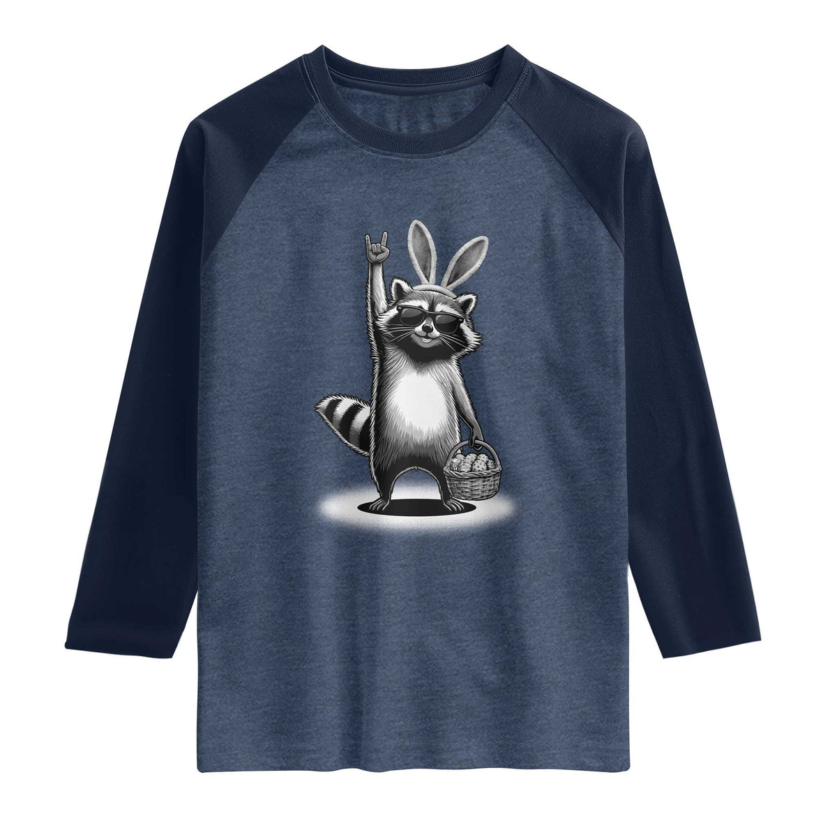 Retro Easter Raccoon Bunny Rock Hand Trash Panda Raglan Shirt