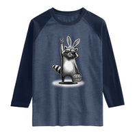 Retro Easter Raccoon Bunny Rock Hand Trash Panda Raglan Shirt