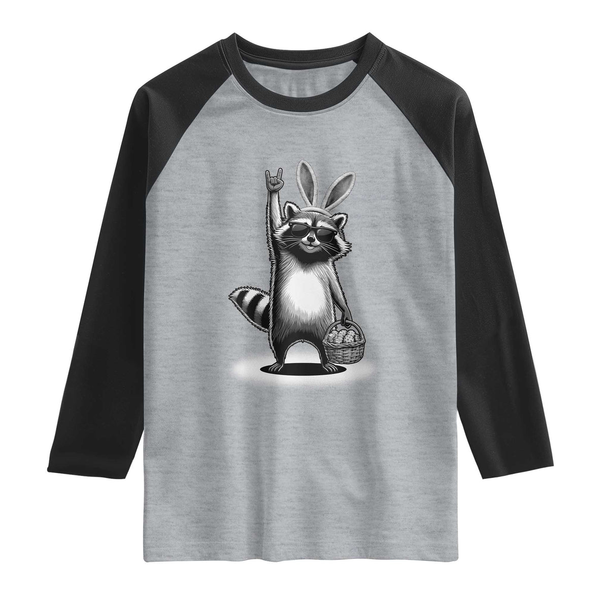 Retro Easter Raccoon Bunny Rock Hand Trash Panda Raglan Shirt