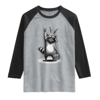 Retro Easter Raccoon Bunny Rock Hand Trash Panda Raglan Shirt