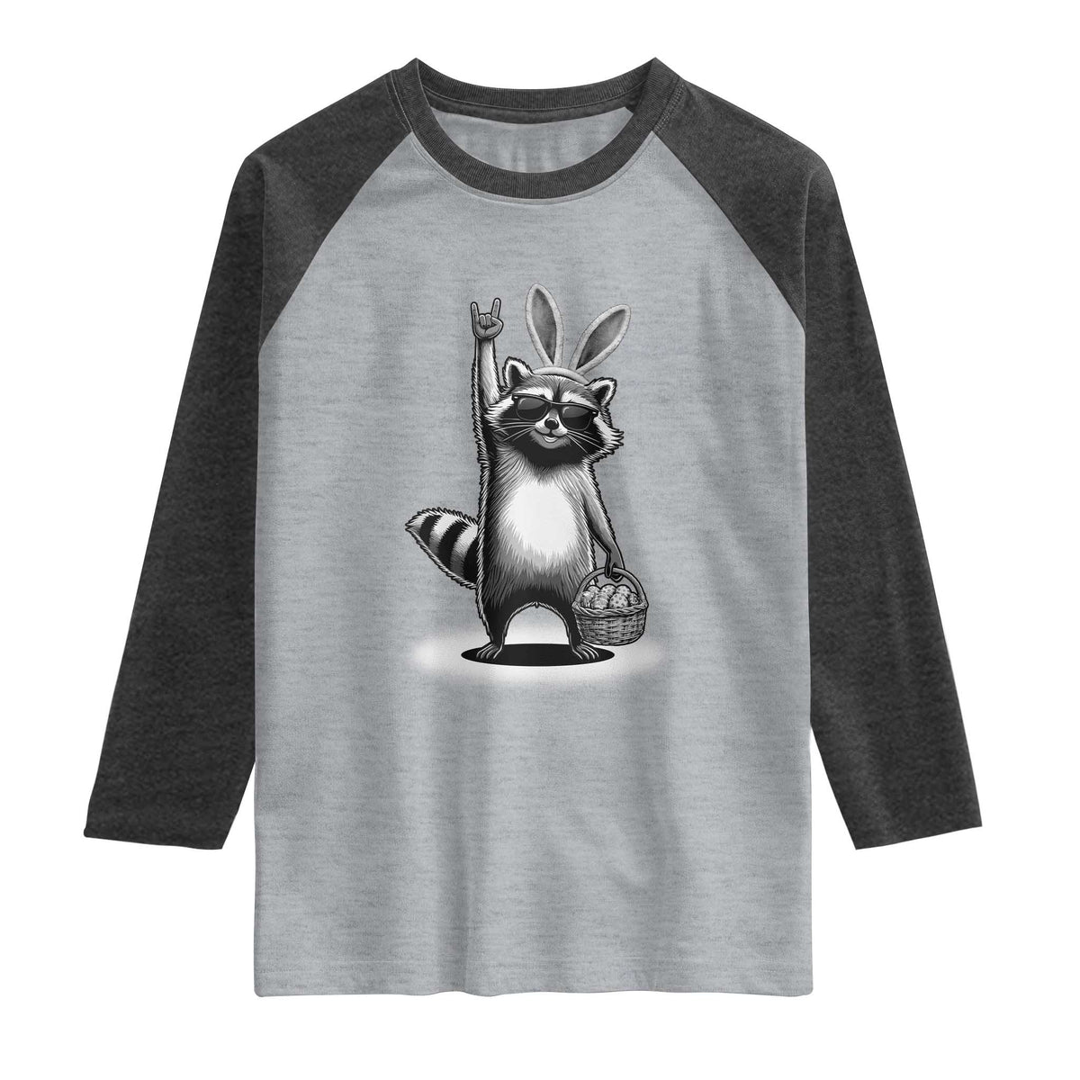 Retro Easter Raccoon Bunny Rock Hand Trash Panda Raglan Shirt
