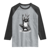 Retro Easter Raccoon Bunny Rock Hand Trash Panda Raglan Shirt