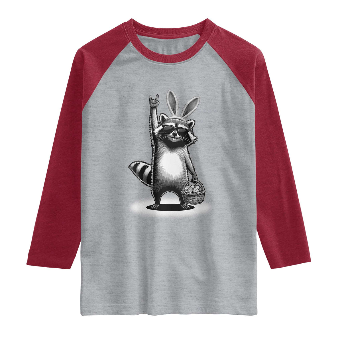 Retro Easter Raccoon Bunny Rock Hand Trash Panda Raglan Shirt