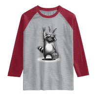 Retro Easter Raccoon Bunny Rock Hand Trash Panda Raglan Shirt