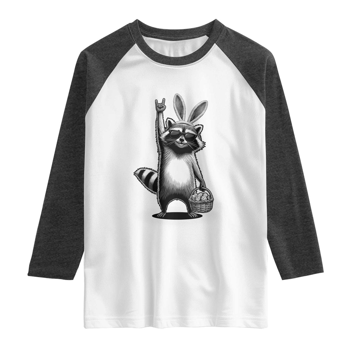 Retro Easter Raccoon Bunny Rock Hand Trash Panda Raglan Shirt