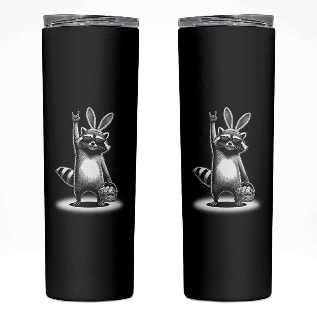 Retro Easter Raccoon Bunny Rock Hand Trash Panda Skinny Tumbler
