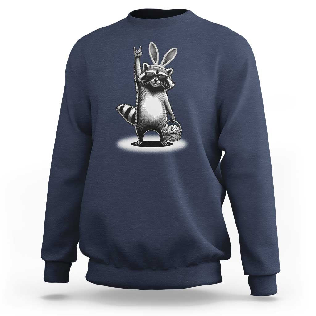 Retro Easter Raccoon Bunny Rock Hand Trash Panda Sweatshirt