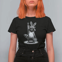 Retro Easter Raccoon Bunny Rock Hand Trash Panda T Shirt For Women