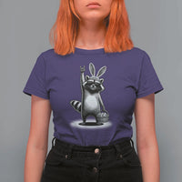 Retro Easter Raccoon Bunny Rock Hand Trash Panda T Shirt For Women