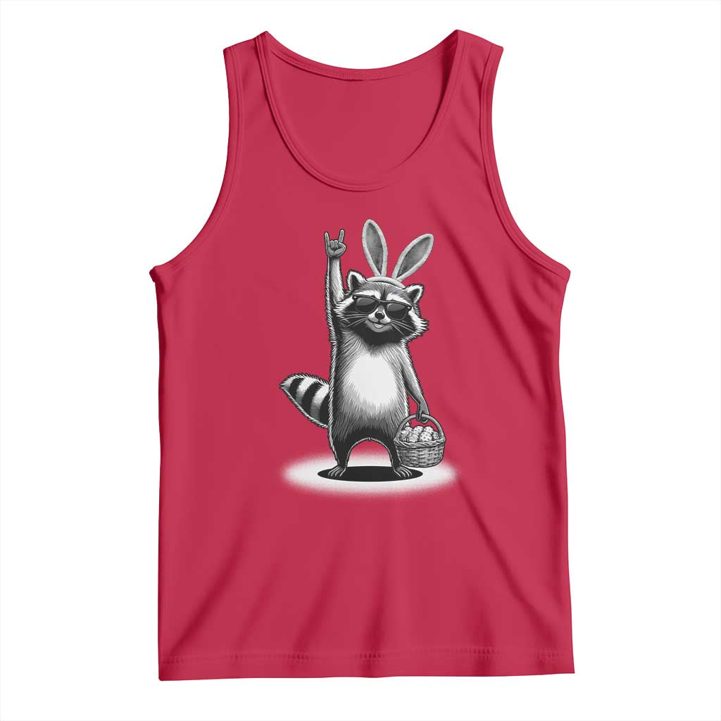 Retro Easter Raccoon Bunny Rock Hand Trash Panda Tank Top