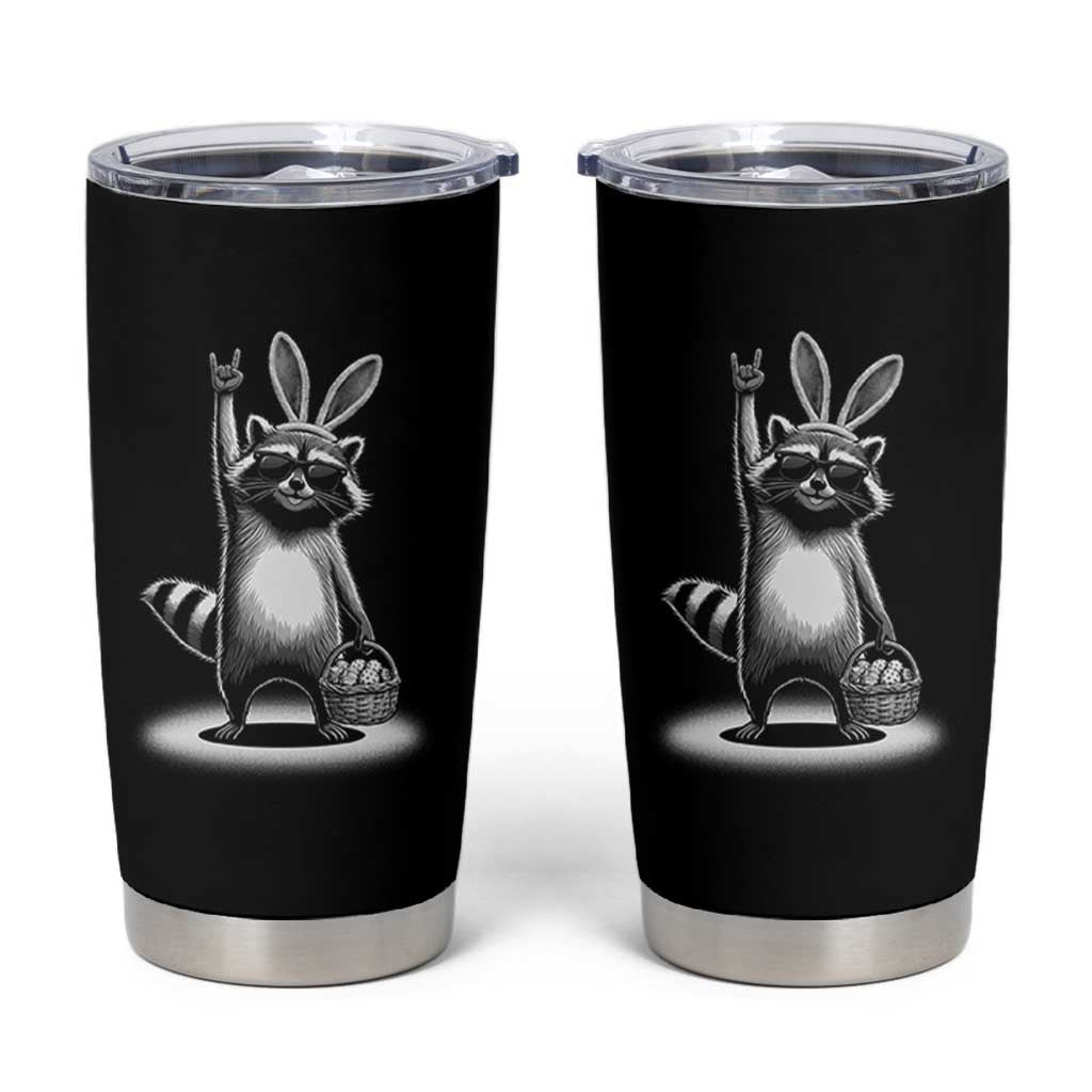 Retro Easter Raccoon Bunny Rock Hand Trash Panda Tumbler Cup