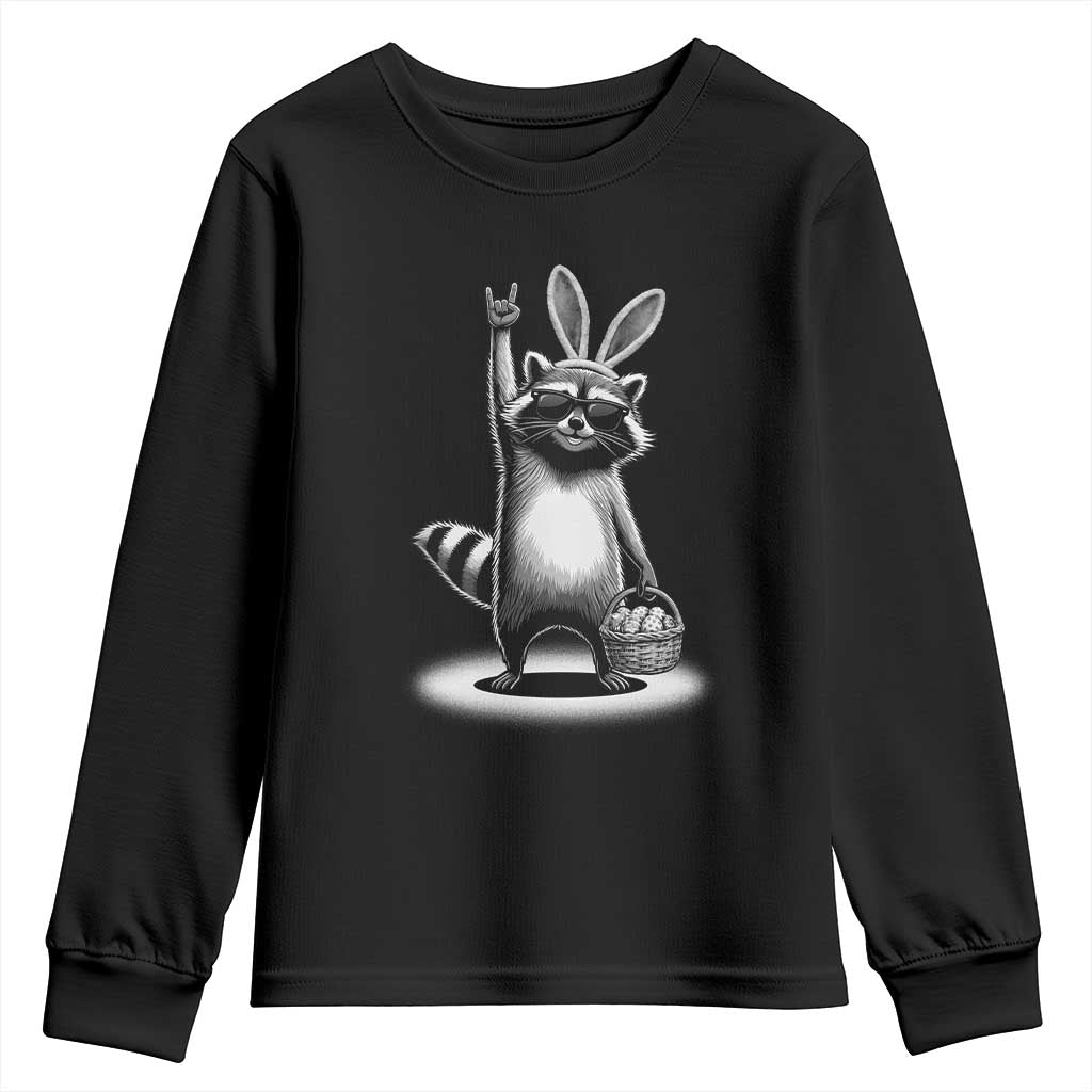 Retro Easter Raccoon Bunny Rock Hand Trash Panda Youth Sweatshirt