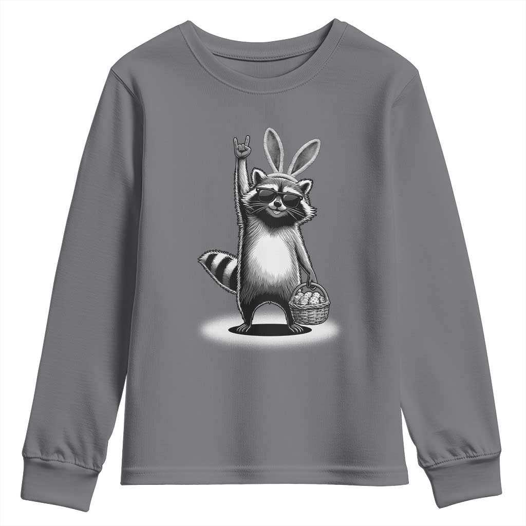 Retro Easter Raccoon Bunny Rock Hand Trash Panda Youth Sweatshirt