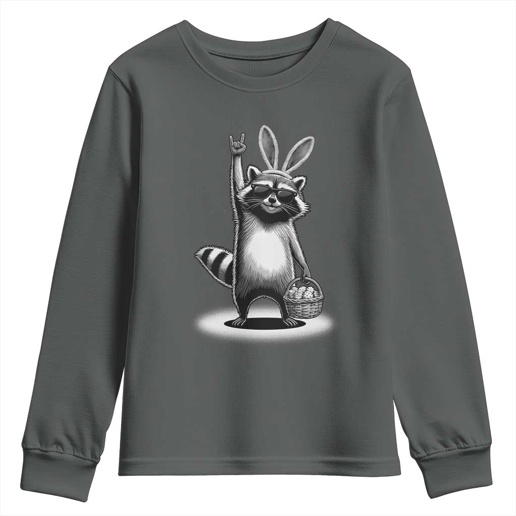 Retro Easter Raccoon Bunny Rock Hand Trash Panda Youth Sweatshirt