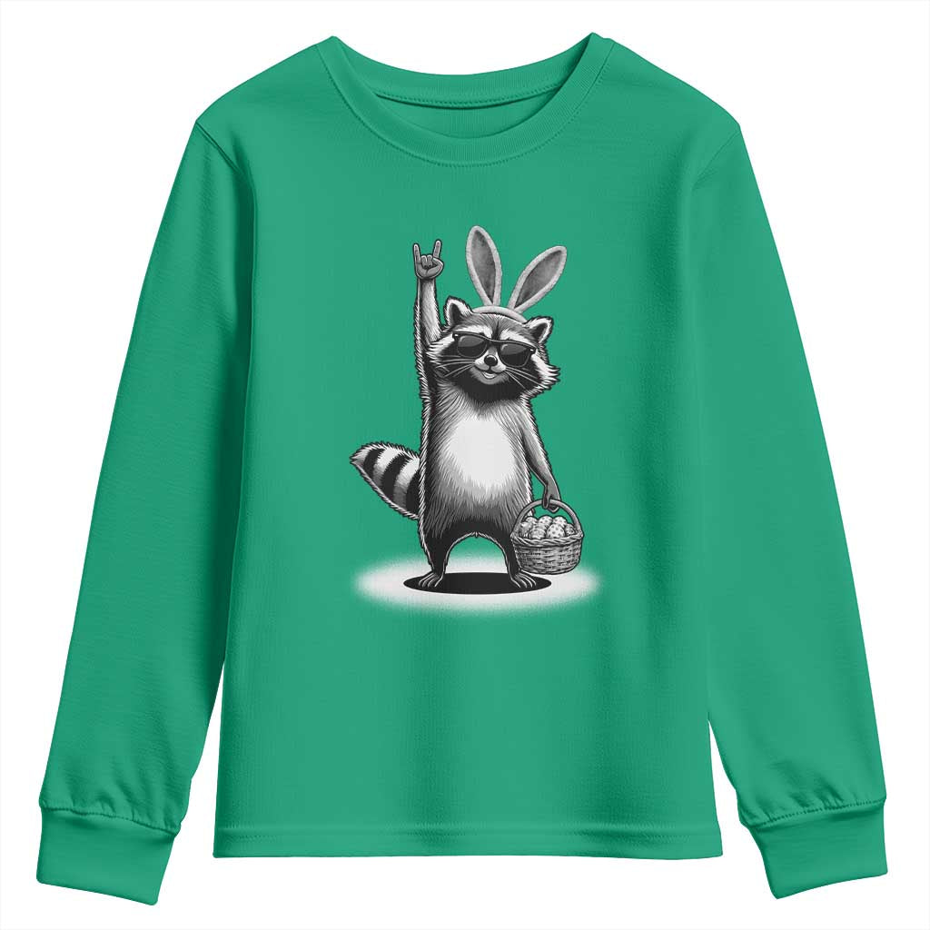 Retro Easter Raccoon Bunny Rock Hand Trash Panda Youth Sweatshirt