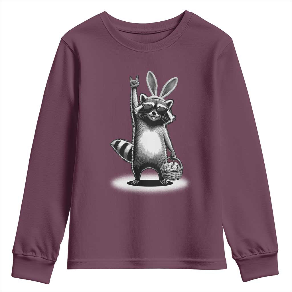 Retro Easter Raccoon Bunny Rock Hand Trash Panda Youth Sweatshirt