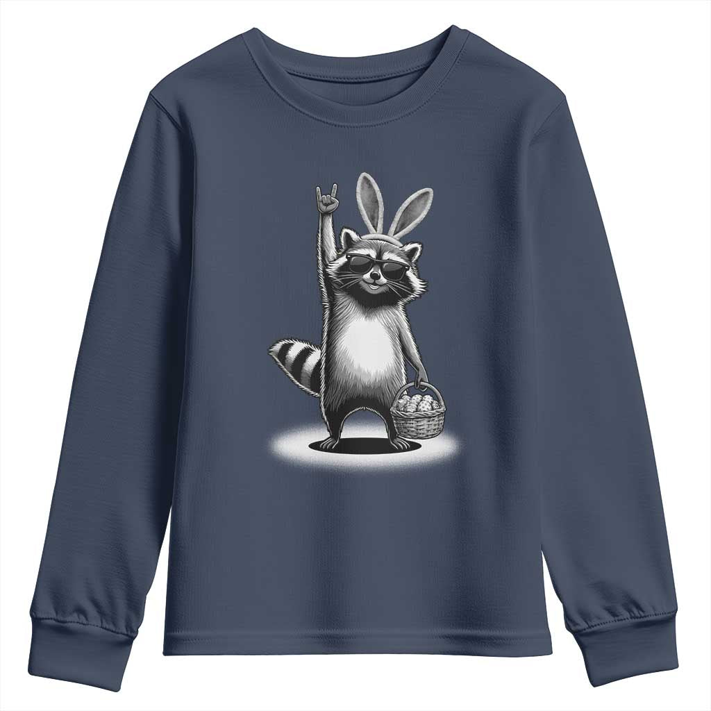 Retro Easter Raccoon Bunny Rock Hand Trash Panda Youth Sweatshirt
