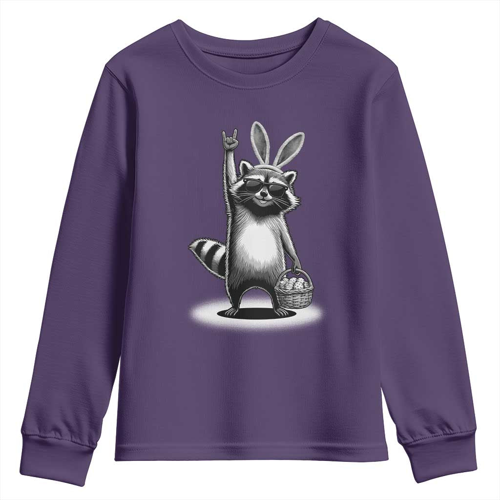 Retro Easter Raccoon Bunny Rock Hand Trash Panda Youth Sweatshirt